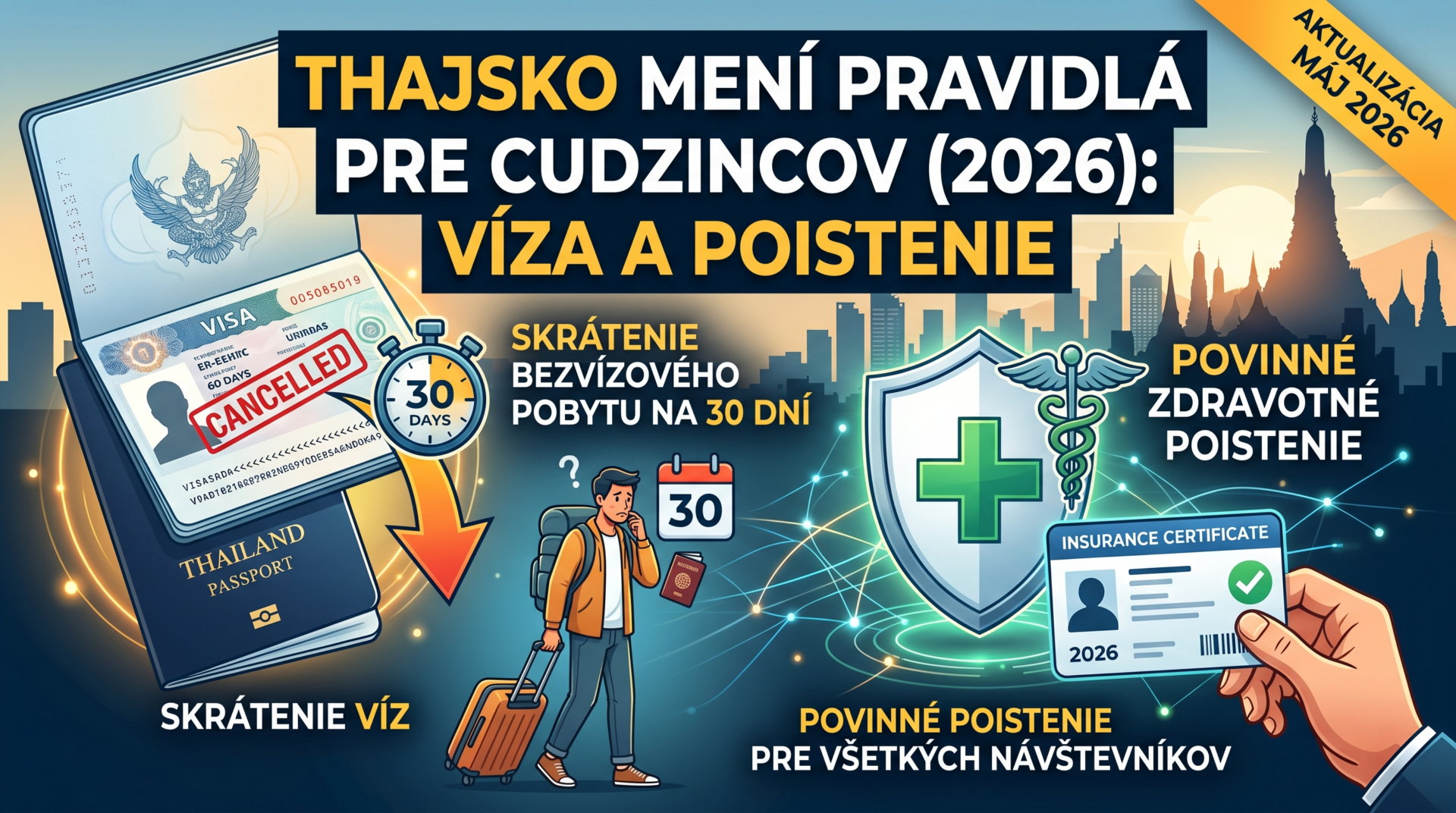 Nové vízové pravidlá Thajska 2026: Víza a povinné poistenie